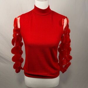 Women’s Red Sheer Sleeve Top Size Small NWT